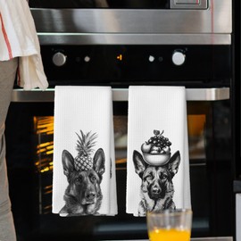 Mcehtle Funny German Shepherd Dog Kitchen Towels Set of 2, Funny Dog Kitchen Decor, Dogs Gifts for Women Men Hand Towel, Black and White Pet Owner Gift Decorative Tea Towels Dish Towel 16x24 Inch