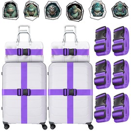 Aouzejum 6 Pack Luggage Straps for Suitcase, Luggage Straps, Luggage Straps, Suitcase Starps, TSA Approved for Travel Luggage Belt Strap (Purple)