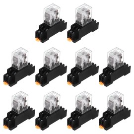 sourcing map 10Pcs DC 12V Electromagnetic Power Relay, 8-Pin 5A Power Coil Relay with LED Indicator and Socket Base DPDT 2NO 2NC - MY2NJ for Industrial, Home Appliances and DIN Rail System