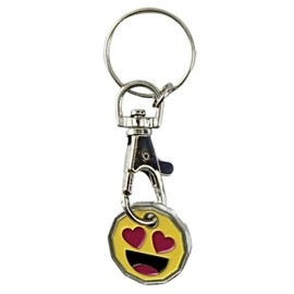 JKG Trolley Coin Keyring 2PK - Heart Eyes Design - Supermarket Cart Pound Coin Replacement - Reusable Shopping Trolley Key - Convenient Pushcart Key Ring - Shopping Cart Accessory - Gym Locker Token