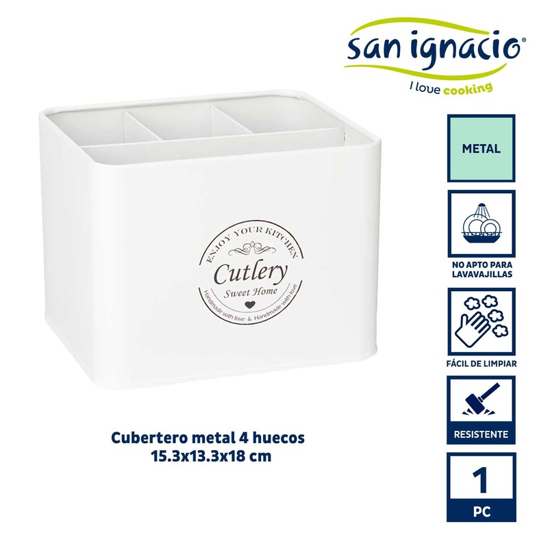 San Ignacio KINVARA Metal Cutlery Tray 4 Compartments Square White