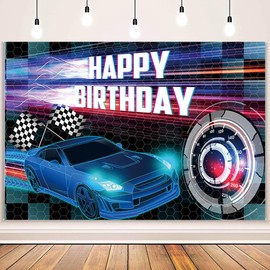 MEHOFOND 8x6ft Car Racing Happy Birthday Backdrop, Racing Party Photo Background for Boys, Cars Party Decorations Car Banner Race Car Birthday Party Supplies Party Decor