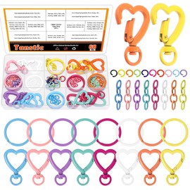 Tanstic 32Pcs Flat Key Ring & Heart Shape Swivel Buckles Kit, Heart Shape Swivel Keychain Split Key Ring with 20pcs Open Jump Rings and 16pcs Chain for Keyrings Bag DIY Craft(Multicolor)