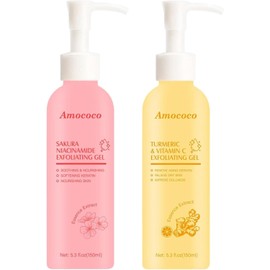 Set de exfoliantes corporales de cúrcuma y flor de cerezo, paquete de 2 unidades. Exfoliante facial y corporal para unificar el tono de la piel, exfoliante de cúrcuma para imperfecciones, exfoliante hidratante de flor de cerezo para una piel suave, 5.3 oz