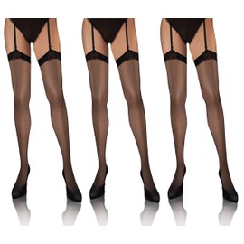 Sesto Senso 3 Pairs Women's Belt stockings 20 Den Suspender Stockings Sexy Patterns M-L 3/4 Black