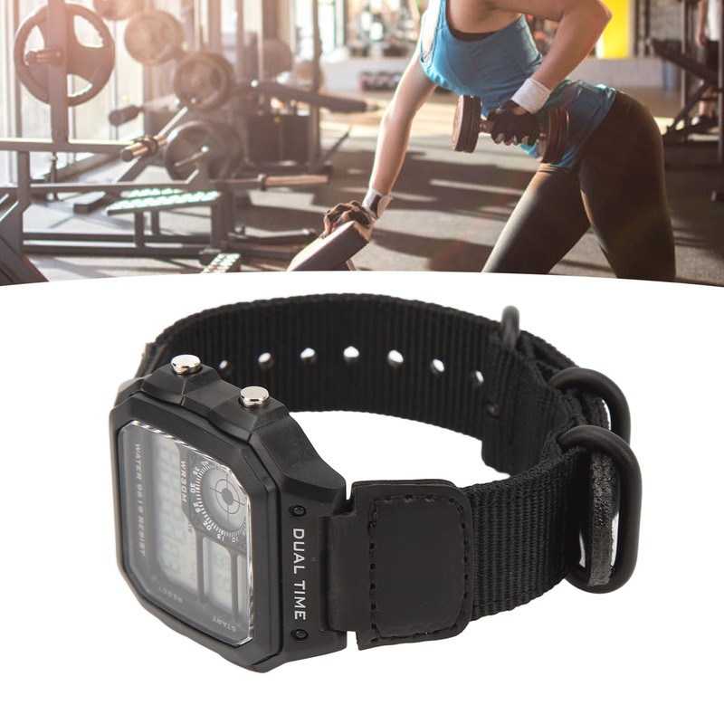 Digital Chronograph Watch Luminous Waterproof Multi Function Retro Style Square