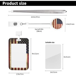 EOBKLAX ID Badge Holder with Lanyard and Retractable Badge Reel Clip,American Flag Card Name Tag Lanyard Vertical ID Protector Badge Clips for Nurse Teacher Women Gifts