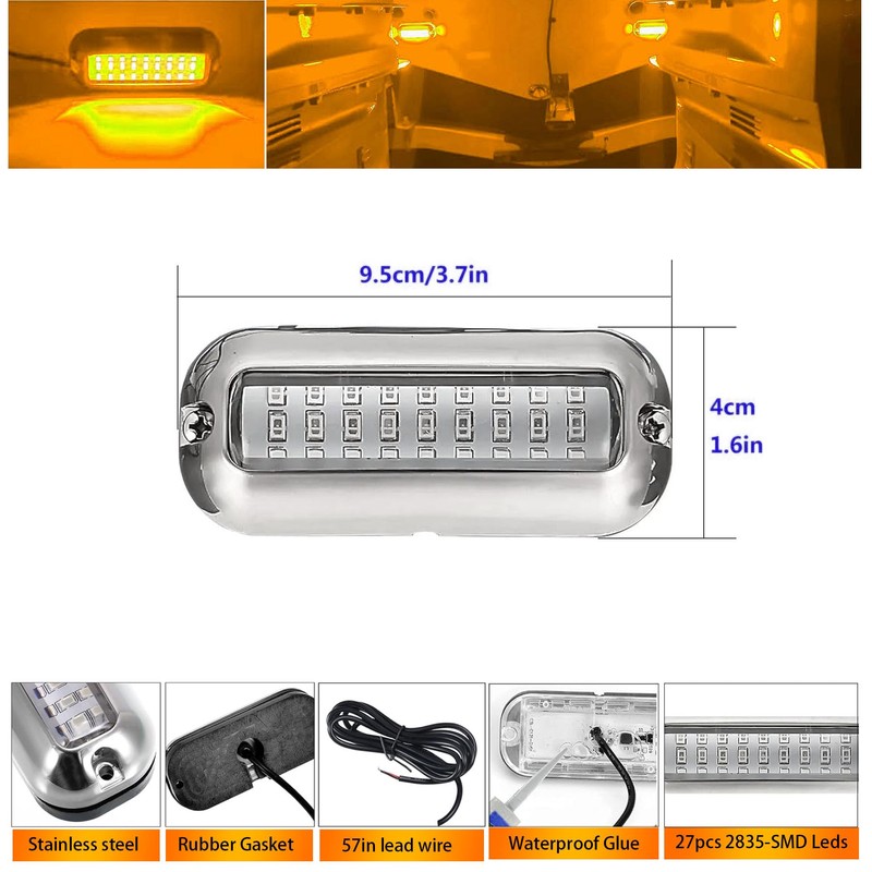 Kingshowstar 2Pcs Marine LED Boat Light,IP68 Waterproof 27LED Boat Interior