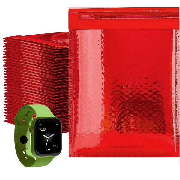 Amiff Hot Red Metallic Bubble Mailers 8.5 x 11 inch.