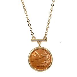 Hummingbird Coin Pendant Bar Necklace | Goldtone Flat Cable | 18 Inch 3 Inch Extender with Lobster Claw Clasp | Certificate of Authenticity