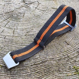 Max French Marine Nationale Elastic Nylon Navy Divers Parachute Watch Straps 20mm 22mm Military Bands (22mm, Black/Orange)