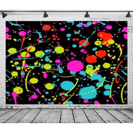 Loccor Fabric 9x6ft Neon Glow in The Dark Birthday Backdrop Graffiti Splash Backdrops Neon Glow Splatter Photography Background Slime Party Banner Sleepover Party Decorations for Kids Photo Props