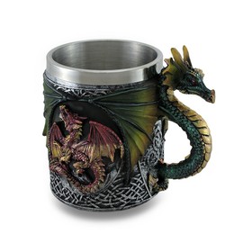 Zeckos Gothic Dragon Resin Tankard Mug w/Stainless Steel Insert and Celtic Knot Work Accents 4.5 Inches High