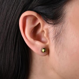 GemInspire Green Peridot Earrings for Women, 6mm Gemstone Stud Earrings, Round Bezel Set Studs, August Birthstone, 925 Sterling Silver, Party Wear, Gift for Her (Peridot)