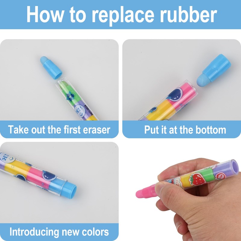 Pack of 4 Stackable Rubber Pen Style Erasers 5 Colours