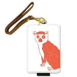 Granthunk Women's Pass Case, Commuter Pass Case, Fall Prevention, Strap & Button, Animal Sketch Lemur (Large), IC Card Case, For Work or School Commutes, white