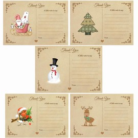 Vintage Christmas Thank You Note Cards With White Envelopes - Pack of 20 - Four Of Each Design