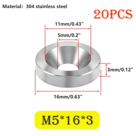 Ctyjia 20 PCS Countersunk Head Washer, 304 Stainless Steel Cup Washer M5x16x3mm Cup Head Gasket for Screw, Bolt
