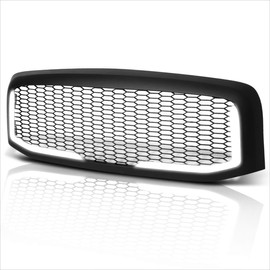 Honeycomb Mesh Front Bumper Grille Grill w/LED Light Compatible with 06-09 Dodge Ram 1500-3500,Matte Black