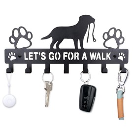 Key Holder Wall Mount & Dog Leash Holder for Wall, Metal Key Rack with 7 Hooks for Entryway/Hallway/Kitchen Decor, Dog Paws Design Wall Organizer with Screw Anchors (Labrador, 13.5×6.2×0.75")