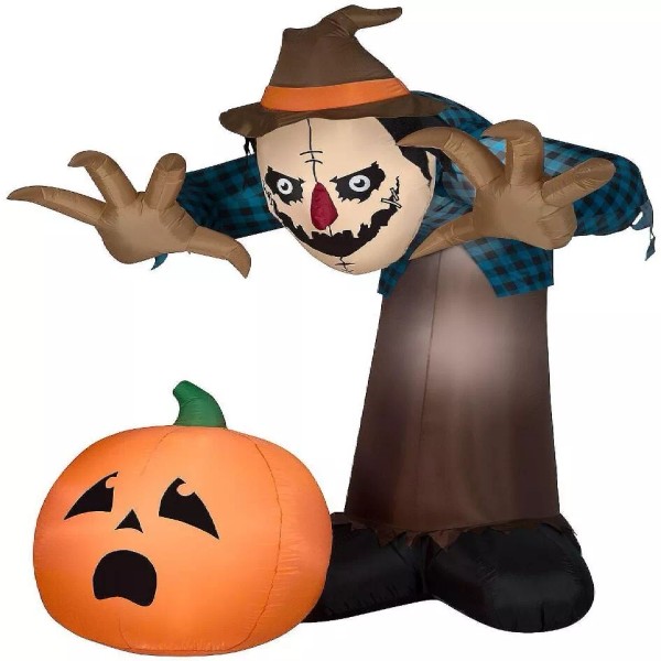 Gemmy 7.5' Lighted Halloween Animated Hunched Scarecrow Airblown Yard Inflatable