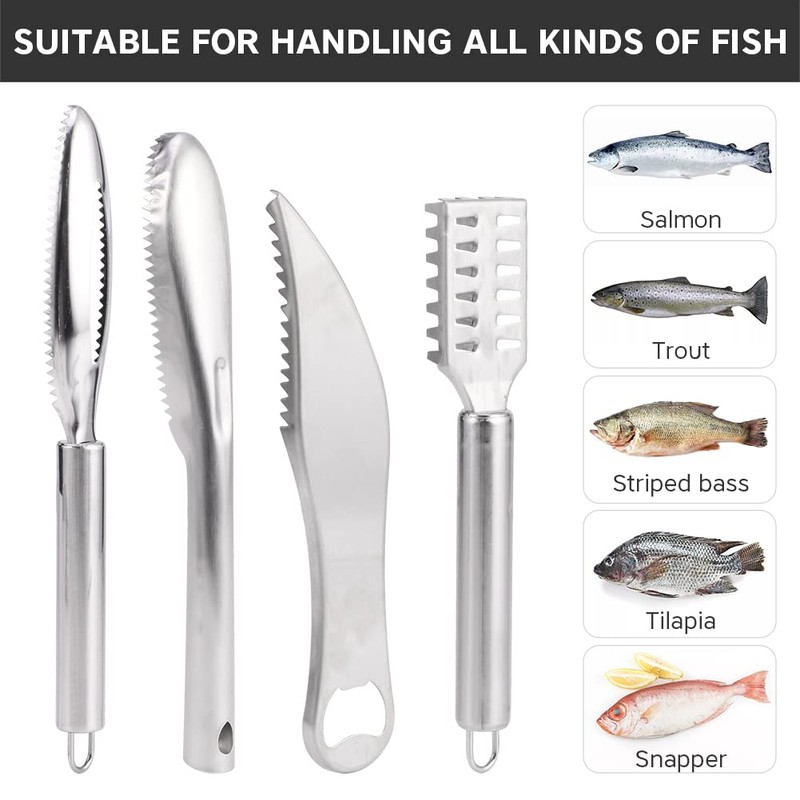 8PCS Fish Scaler Remover, Stainless Steel Fish Scaler with Gloves,