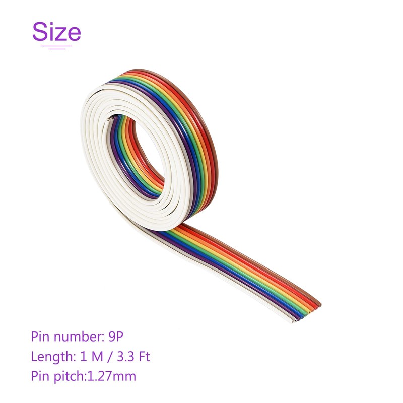 DMiotech 1 Pack 9P IDC Wire Flat Rainbow Ribbon Cable