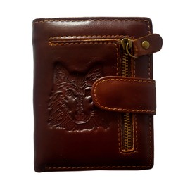 East Rain Men's Cool Eagle Wolf Horse Totem Cowhide Leather Vertical Wallet Zipper Multi-card Cardholder (Wolf Totem A)