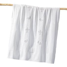 Booulfi Nursery Blankets Baby Blankets for Boys Girls Baby Receiving Blankets Cross Dove of Peace Embroidery White Knitted Stroller Blanket Newborn Es