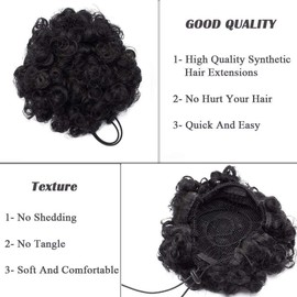 SEGO Afro Hairpiece Bun Puff Curly Ponytail Ponytail Braid with Drawstring Hair Extensions Curly Curly 50 g Natural Black