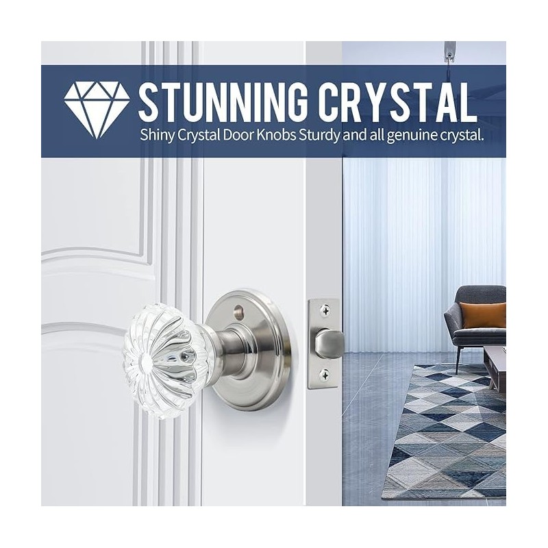 Cielsa Dawn Glass Door Knobs Interior with Lock, Satin Nickel