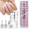 SXC Cosmetics French Tip Press On Nails, Pink Starter Kit, Ultra Fit with Pre-applied Tip Primer and Base Coat, Nail Art DIY X-Pro Tips Kit Nail Care:_Medium Coffin Kit