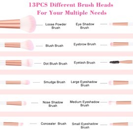 12 Piece Makeup Brush Set, RISVOWO Makeup Brush Set with Roll Up PU Leather Bag, Premium Powder Brush, Eyeshadow Brush, Lip Brush, Foundation Cosmetic Makeup Brush Tools