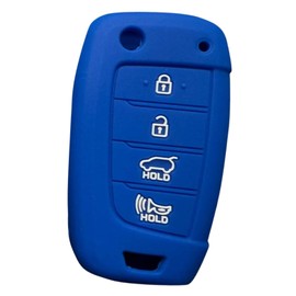 Silicone Key Fob Cover, Remote Key Protector Fit for Hyundai Elantra Elantra-GT Elantra-Hybrid Santa-Fe Santa-Cruz Tucson-Hybrid Kona Sonata-N-Line Kona-OM, 4 Buttons Key Fob Cover Protector (Blue)