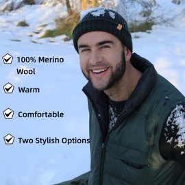 TOP-EX XL/XXL 100% Merino Wool Short Fisherman Beanie Hats for Men Women Knit Skull Cap Cuffed Beanie Warm Winter Hats Daily Hat Spring Fall Hats Grey M/L