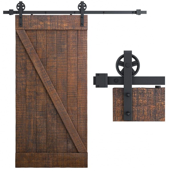 SMARTSTANDARD 6.6 Feet Heavy Duty Sliding Barn Door Hardware Kit, 4FT - 18FT, Black, Smoothly and Quietly, Simple and Easy to Install, Fit 36"- 40" Wide Panel (Industrial Bigwheel Hangers)