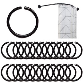 Fc'Noqgn Pack of 24 Shower Curtain Rings, Plastic Shower Curtain Hooks, Hanging Shower Curtain Rings, C-shaped Shower Curtain Rings, Fits Most Shower Curtains (Black)