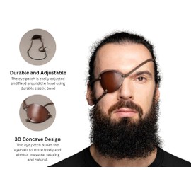Premium Handmade Metal Gear Leather Eye Patch with Soft Foam Padding, Adult Snake Eye Patch for Men and Women for Lazy Eye Therapy, Cosplay, and Pirate Costume (Black, Left)