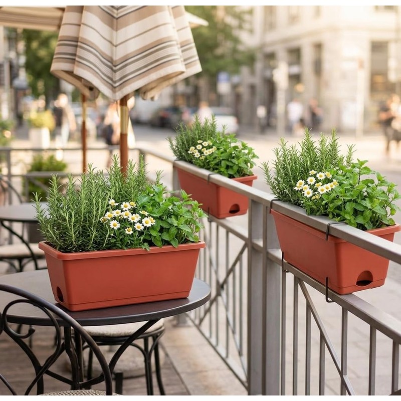 Yokodaza Red Window Box Planters, 7 Pack Rectangular Plastic Flower