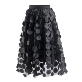 Jewefish Summer Punk Style 3D Polka Dot Elastic Waist Tulle A Line Women Skirt, Black, 24 Long