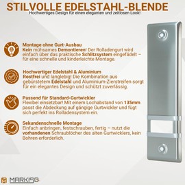 Markiso® Roller Shutter Belt Cover Made of Stainless Steel, Roller Shutter Panels Assembly without Belt Removal, Belt Cover 135 mm, Belt Winder Cover with Slotted System, 1 Piece