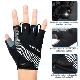 Souke Sports Guantes de ciclismo acolchados de medio dedo, guantes de bicicleta que absorben los golpes, antideslizantes, transpirables, para ciclismo de carretera, para hombres y mujeres, color negro, talla S