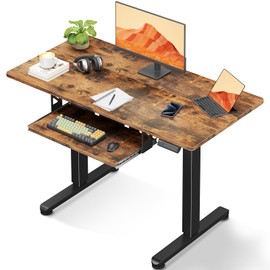 Casaottima Electric Standing Desk with Keyboard Tray, 40 Inch Height Adjustable Small Table, Sit Stand Table, Writing Computer Desk for Home, Office, Workstation, Rustic Brown