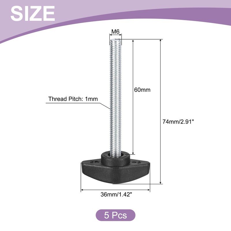 sourcing map 5Pcs Tee Wing Knobs Thumb Screws, M6 x