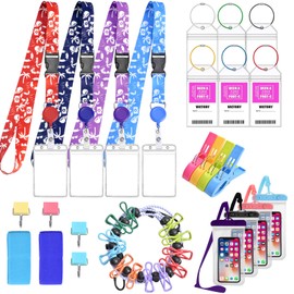 25 Pcs Cruise Essentials Accessories Kit Must Haves Set Include Retractable Cruise Lanyards for Ship Card, Luggage Tags Holder, Towel Bands and Clip, Waterproof Phone Bag, Clothesline, Magnetic Hook