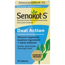 Senokot-S Dual Action Natural Vegetable Laxative + Stool Softener Tablets, 30 Ct