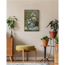 ARPEOTCY Floral Framed Canvas Print Wall Decor, Vintage French Flower Large Wall Art Home Decor, Ceramic Vase Floral Oil Painting for Living Room, Office Decoration, 20x30 inch