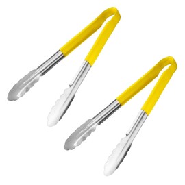 Chabrias Ltd 12" Utility Kitchen Tongs Cooking Tongs Stainless Steel Colour Coded Serving Tongs (Yellow, 2 Pack)