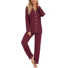 Anjue Womens Pjs Winter Pajama Set Women's Soft Sleepwear 2PC Pajamas Red Pjs Loungewear Bridal Wedding Party(Dark Red,S)
