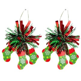 Pingyongchang Christmas Colorful Firework Hoop Earrings Cute Snowman Christmas Tree Stockings Gingerbread Candy Cane Glitter Tassel Earrings for Women Xmas Festive Holiday Party Jewelry-Stockings